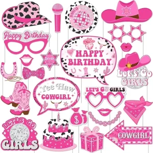 24 Pieces Disco Space Cowgirl Photo Booth Props Western Themed Wedding Birthday Party Decorations Supplies