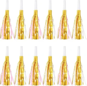 24 Pieces Musical Blowouts Whistle Fringed Party Blower for Kids Birthday Baby Shower New Year Party Favor Supplies