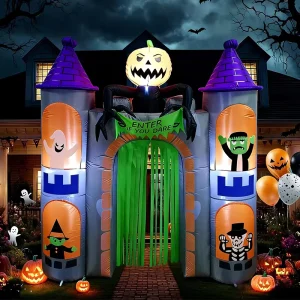 24-meter Halloween Inflatable Polyester Haunted House Castle Archway Pumpkin Ghost LED Lights Outdoor Patio Decorative Ornaments