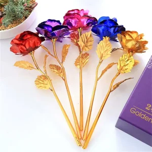 24K Gold Foil 25CM Rose Flower Creative Single Gold-Plated Bouquet Box Christmas Valentine’s Day Home Decor Elegant Floral Gift