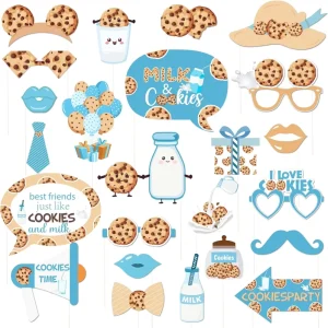 24PCS Milk and Cookies Theme Photo Props Party Decorations One Sweet Cookie 1st Birthday Baby Shower Party Supplies