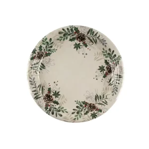 24pcs Festive Pinecone Holly Christmas 10in Modern Paper Plates Disposable Tableware Holiday Decor Party Family Gatherings