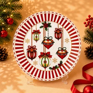 25.5cm Ceramic Christmas Plate Custom Holiday Tableware for Home Party Gift Flat Dessert Plate Cake Pan
