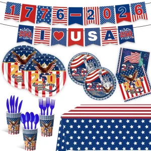 250 American Independence Day Disposable Party Supplies Victory Decoration Paper Plate Tableware Tablecloth Banner