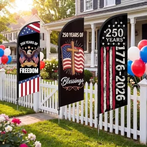 250 Anniversary Feather Flag USA Flag America Patriotic Banner Sign with Pole of July Advertising Outside Store Business Markets