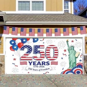 250 Years of Freedom Garage Door Banner Anniversary of American Decoration Backdrop Garage Wall Outdoor Garage Door Banner