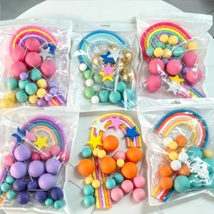 26Pcs Cake Foam Ball Star Rainbow Cake Topper for Birthday Party Baby Shower Cake Decorating Supplies