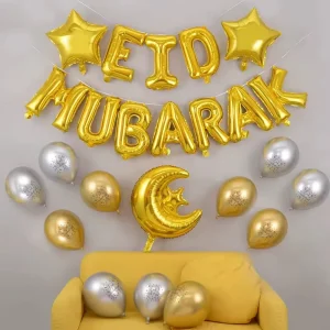27pcs Muslim Eid Decor Ramadan Kareem Festival Banner Star Moon Foil Balloon Hajj Mubarak Balloons Decoration