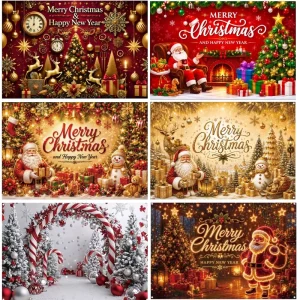 2D Flat Merry Christmas Photo Backdrop Festival Home Polyester Background Decor Element Printed Banner for Indoor Xmas Gathering