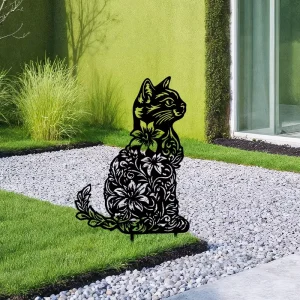 2D Flat1pc Stainless Steel Flower Cat Sculpture Wall Mount Kitten Paw Print Durable Ground Stake Custom Size Ornament for