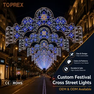 2D LED Copper Metal Motif for Outdoor Festival & Xmas Decorations Warm White Street Light Hanging Style for City Commercial Use