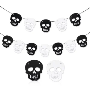 2M Halloween Skull Banner Black White Skull Garland Hanging Decoration Party Backdrop Home Haunted House Decor