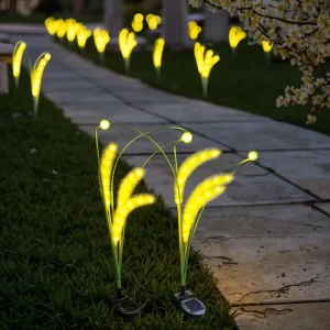 3-Head Green Foxtail Copper Wire Waterproof Solar Powered Garden Courtyard Lamp for Landscape Christmas Event Festival Lighting