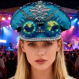 3 MOQ Burning Man Steampunk Sequin Rhinestone Spiked Goggles Festival Party Casual Outdoor Caps Cosplay Costume Hats