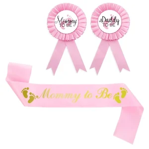 3 Packs Pink Baby Shower Satin Mommy to Be Sash and Pin Daddy to Be Badge Baby Shower Baby Gender Reveal Party Supplies