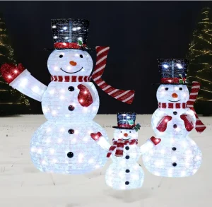 3 Pcs Christmas Collapsible Snowman Yard Light Rechargeable IP44 270 Pre Lit LED Soft Warm White Lights Outdoor Garden