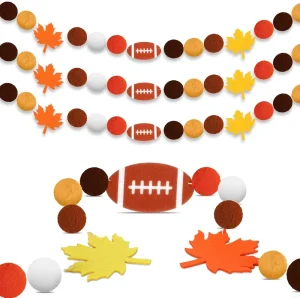 3 Pcs Fall Football Garland Felt Ball Pompom Garland for Autumn Party Decorations Thanksgiving Decor Football Game Celebration