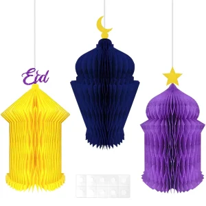 3 Pcs Middle East Festival Decoration Honeycomb Pendant Home Mosque Party 3D Islamic Eid Paper Ornaments Honeycomb Baubles