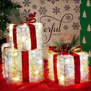 3 Piece Christmas Gift Box Custom Xmas Decor Led Lighting Christmas Decoration Box for Holiday Decor