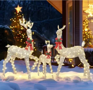 3 Piece Large Pre Lit LED Christmas Deer Family Set Waterproof Outdoor Yard Decoration 60″ Lighted Holiday Reindeer Decor