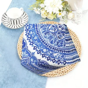 3 Ply 33x33cm Blue Tile Print Disposable Virgin Wood Pulp Paper Napkins Serviettes with Bag Style for Birthday Party Tableware