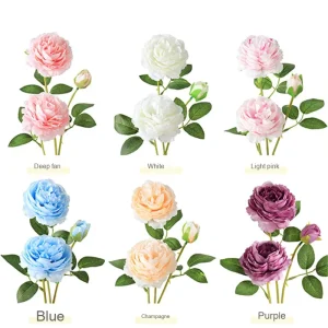 3-Pronged Simulated Foreign Peony Rose Bouquet Plastic Fake Silk Flower for Wedding Living Room Decor Decorative Flowers Plants