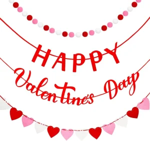 3 Styles Valentine’s Day Decor Colorful Felt Ball Garland Felt Heart Garland and HAPPY Valentine’s Day Banner