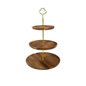 3 Tier Acacia Wood Fruit Tray Stand Snack Display Dessert Candy Tower Party Tableware Easter Valentine’s Day