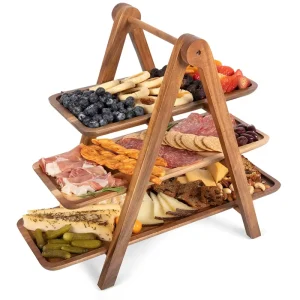 3 Tier Acacia Wood Serving Tray Cake Desert Tower Cupcake Stand Serving Platter Decorative Tray