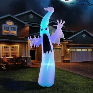 3.6m Giant Halloween Inflatable White Ghost with Colour Changing LED Illuminated Blow up Outdoor Garden Yard Decor
