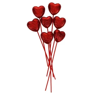 3.8CM Red Glitter Foam Heart with Stem for Valentine’s Day Wedding Party Decoration