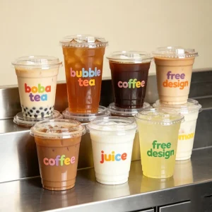 300ml Custom Printed Clear Disposable 16oz 32oz Pet Plastic Cups with logo Lids and Straws for Coffee Tea Transparent