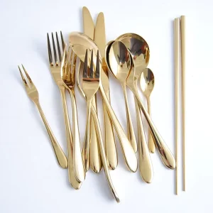 304 Gold Stainless Steel Cutlery Set Tableware Set Minimalist Design Teak Knife Fork Spoon Rice Dessert Spoons