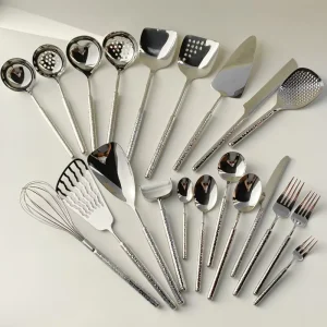 304 Stainless Steel Cutlery Set Diamond Hammered Solid Handle Nordic Style Dishwasher Safe Full Series Western Tableware