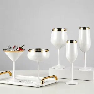 304 Stainless Steel Gold Rimmed Black Stem Red Wine Glasses Champagne Flutes Long Stem Goblet Glasses for Wedding