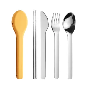 304 Stainless Steel Portable Tableware Set Outdoor Camping Style Silicone Storage Convenient Chopsticks Flatware Sets
