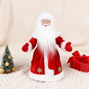 30CM Ded Moroz Red White Long Robe Plush Smiling Face Russian New Year Decoration