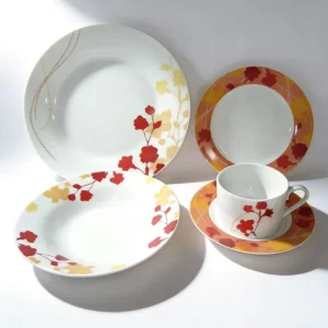 30pc Red Leaves & Flowers Decal Design Porcelain Dinnerware Sets for Party Home & Garden White Ceramic Tableware