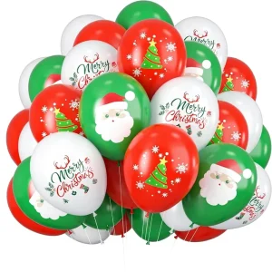 30pcs set 12 Inch Green Red White Printed Christmas Balloons with Merry Christmas Text Santa Tree Design for Party Decorations
