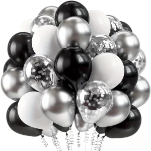 30pcs set Elegant Black Metallic Silver Latex Balloons Set for Wedding Engagement Birthday Party Decoration