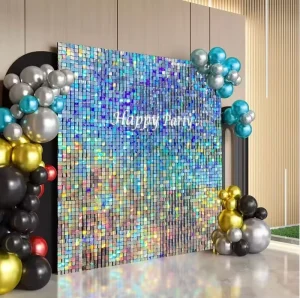30x30cm Shimmer Wall Backdrop Iridescent Silver Sequin Shimmer Wall Panels for Birthday Party Wedding Christmas Decor