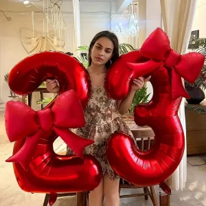 32 40 Inch Eco Friendly Colorful Bow Number Foil Balloon Red Pink And Blue Helium Birthday Wedding Party Decoration Digital Gift