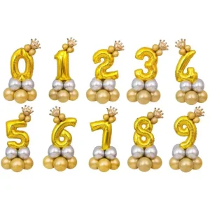 32 Inch Crown Number Foil Balloons 1-9 Baby Shower Digital Balloon Set Happy Birthday Children Party Decorations