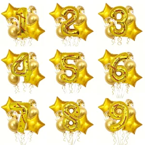 32 Inch Golden Age Digital Foil Balloons Set for Children’s Birthday Anniversary Celebration Scene Prop Party Supplies