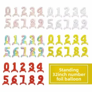 32 Inch US Version Standing Numbers 0 9 Gold Silver Red Rose Gold Gradient Birthday Scene Aluminum Foil Balloon From China