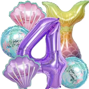 32 Inches Party Decoration Aluminum Film Balloons Mermaid Birthday Decoration Kit 6 Count Green Mermaid Balloons for Girls