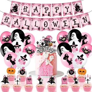 32PCS Pink Halloween Party Balloon Set Cute Pumpkin Head Ghost Balloon Festival Decoration