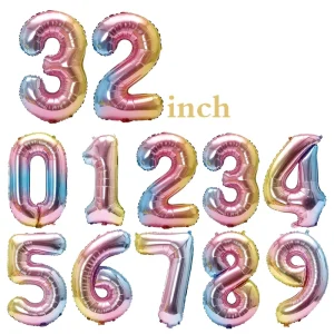 32in Metallic Number Foil Balloons Multi Color Inflatable Helium Party Decorations for Valentine’s Day Festivals