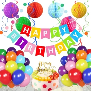 34 pcs Rainbow Birthday Party Decorations Birthday Banner with Colourful Balloons for Birthday Party Supplies
