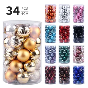 34pcs 4cm Red Gold Shatterproof Baubles Christmas Ball Set For Factory Xmas Ornaments Tree Decor